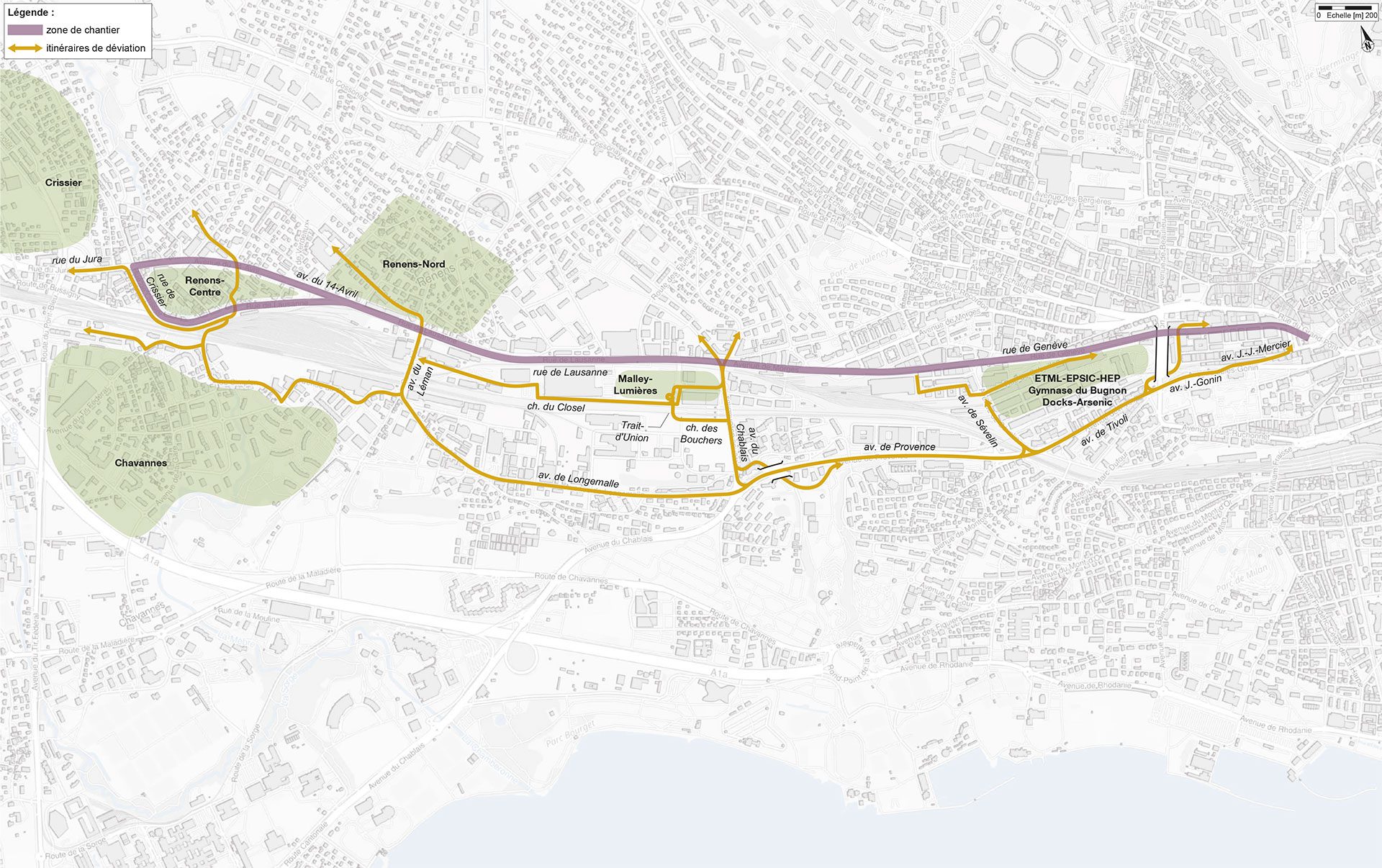 tramway lausannois : itineraires bis pour les cyclistes