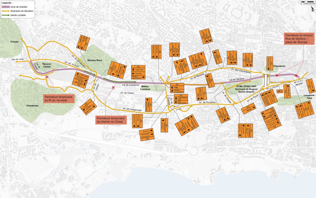 Carte circulation pour les cyclistes Lausanne 2024